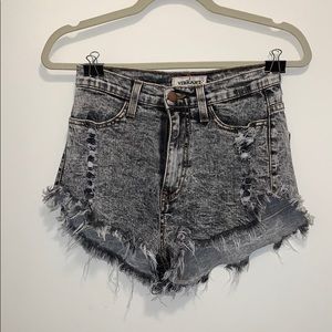 High Waisted Acid Washed Denim Shorts